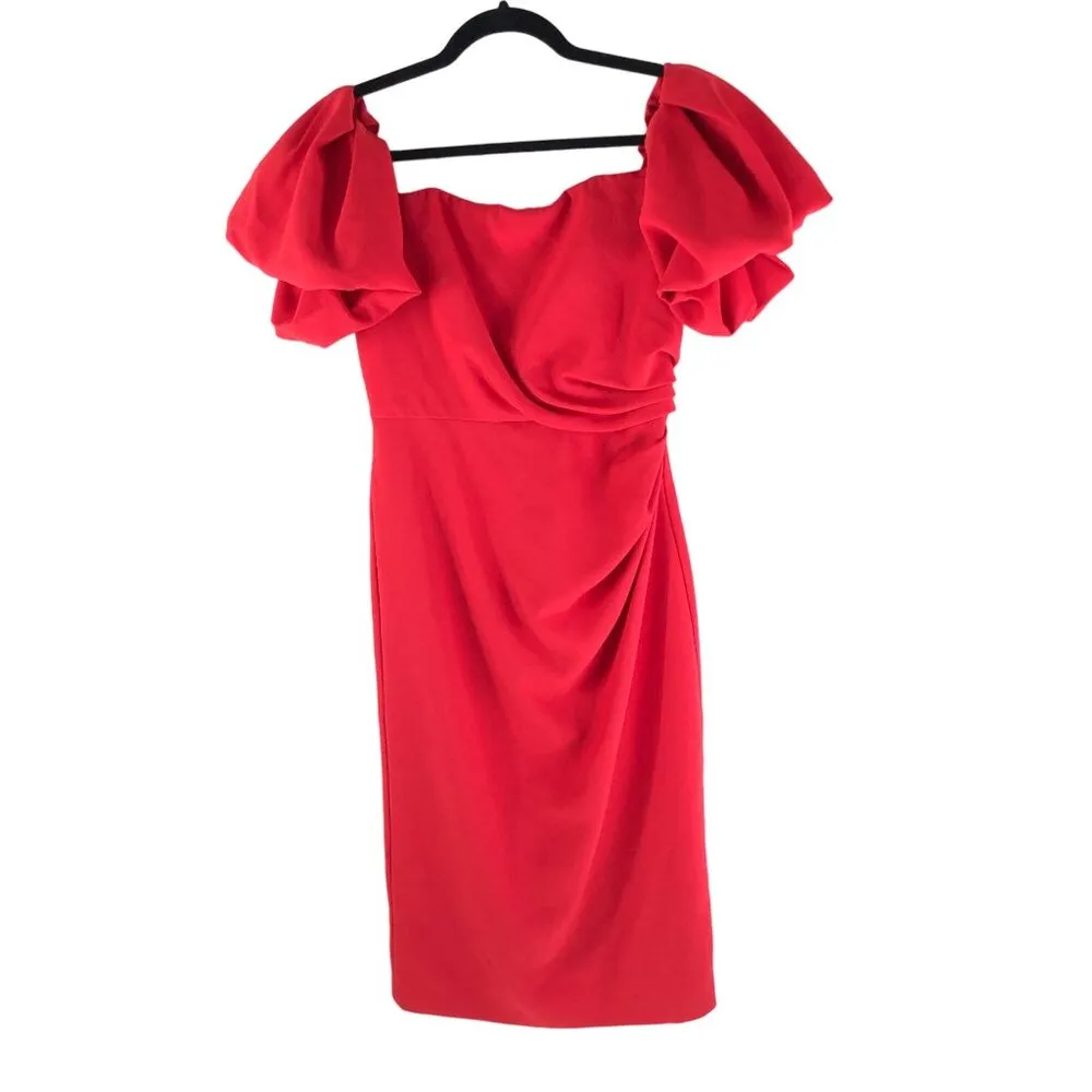 Shoshanna Janessa Dress Sheath Short Puff Sleeve Off-the-Shoulder Red 4 - Image 4