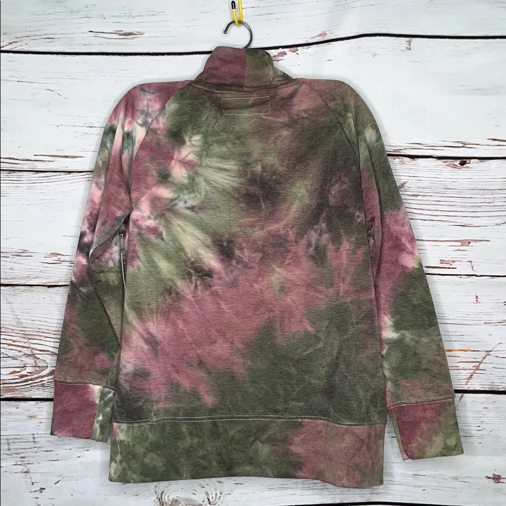 Sweatshirt Project NWT L Green Tie Dye Zipper Detail Turtleneck Sweatshirt Top Size L - Image 2