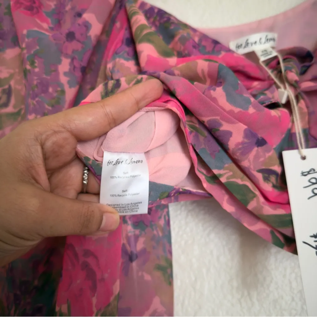 NWT For Love & Lemons Trisha Tie Front Printed Pink Crop Top XS - Image 9