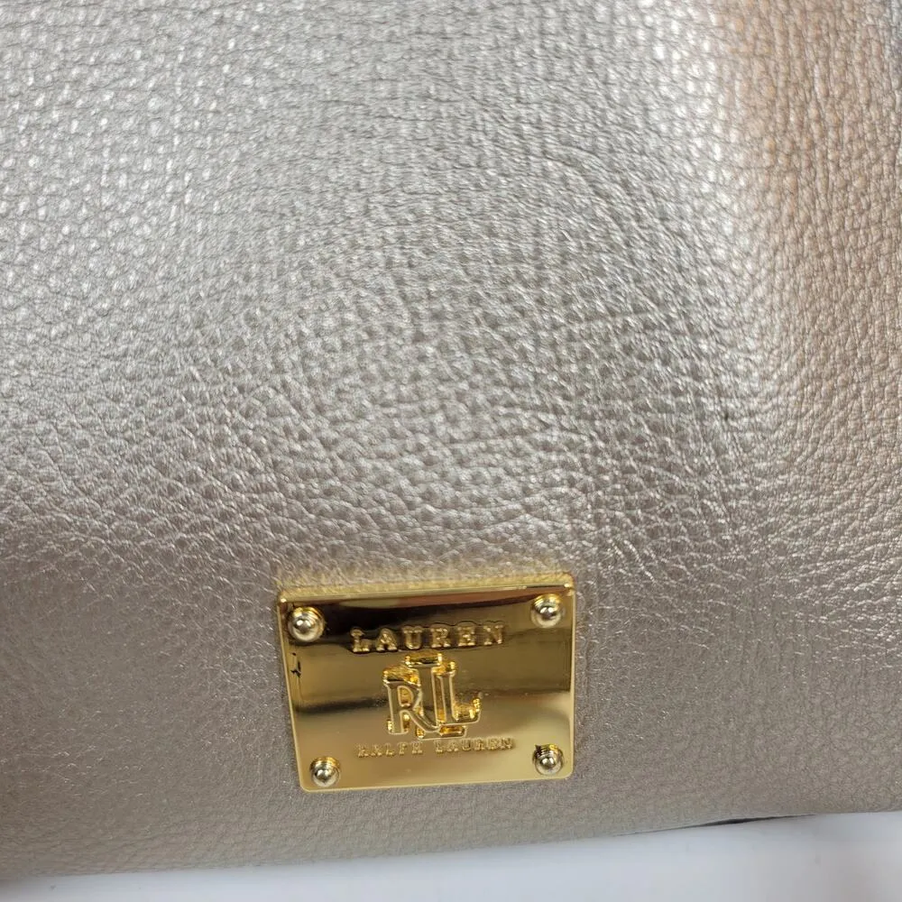 VTG Lauren RL Pebbled Cow Leather Purse 9.5" Rose Gold Silver Crossbody Bag - Image 9