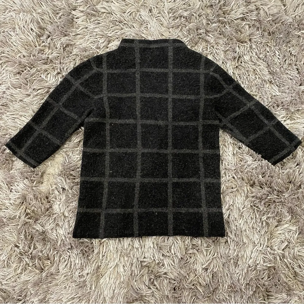 EILEEN FISHER - Felt Merino Wool Windowpane Pullover Mock Neck Sweater - Image 3
