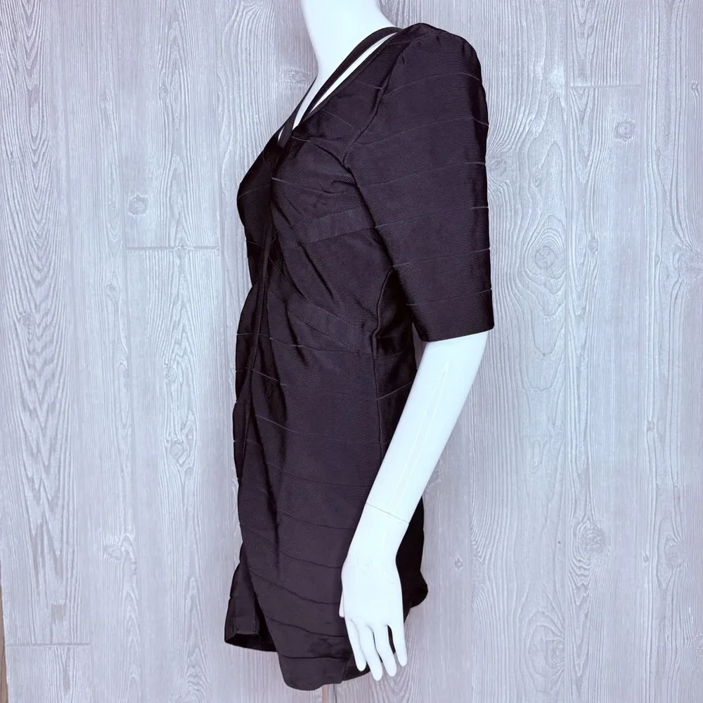 Venus black body con bando dress with strap detail shirt sleeve large zip back - Image 5