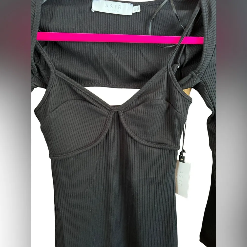 NWT Astr THE LABEL RIBBED BUSTIER DRESS & LONG SLEEVE SHRUG SET Black XS - Image 6