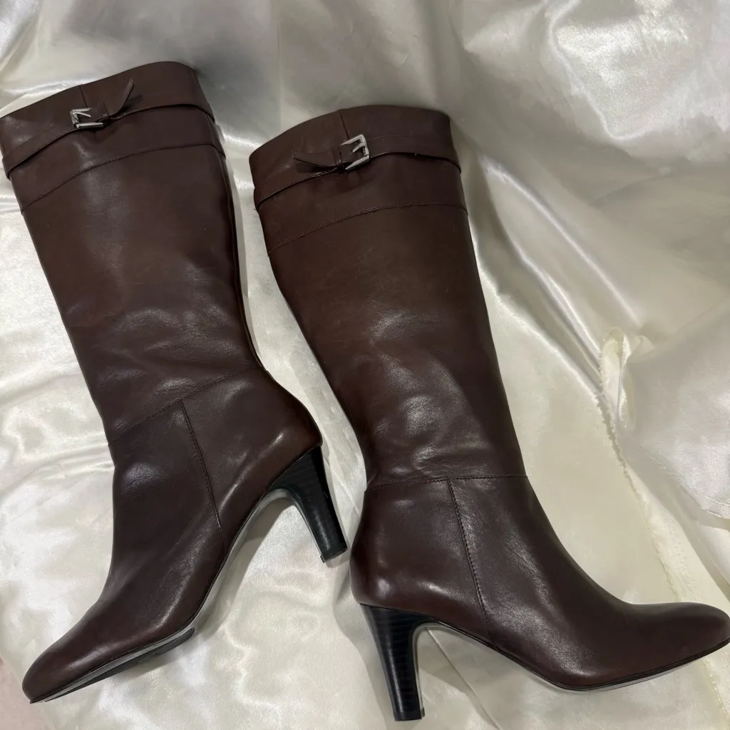 NWT Lauren Ralph Lauren Susie Leather Boots 5.5 Brown Knee High Classic Chic - Image 7