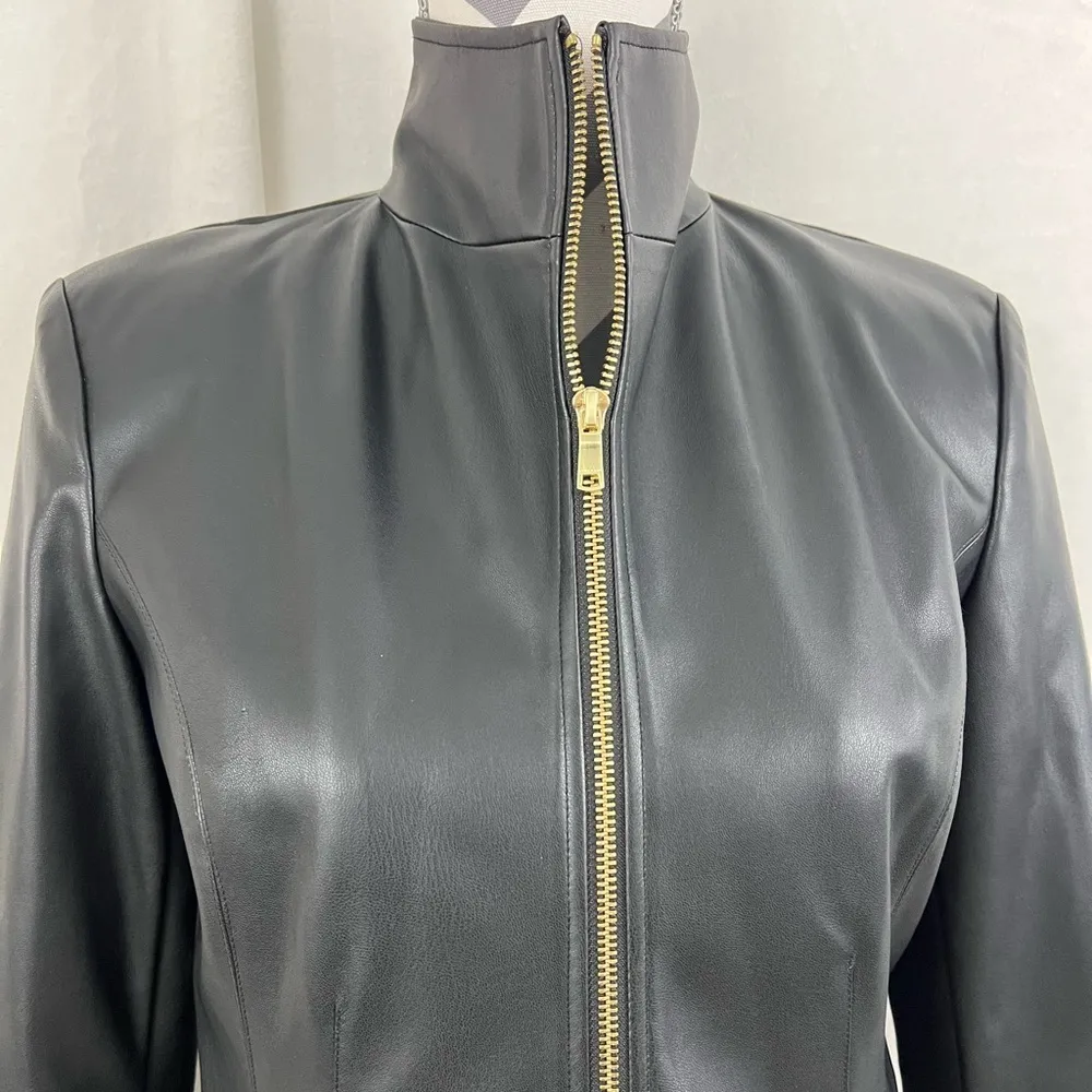 Cole Haan Wing Collar Faux Leather Coat - Size S - Image 4