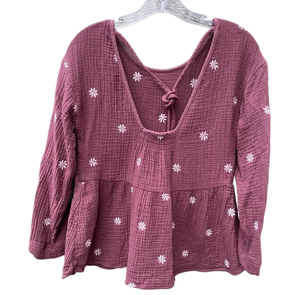 Madewell Embroidered Lightspun Peplum Open-Back‎ Top Size XS - Image 4