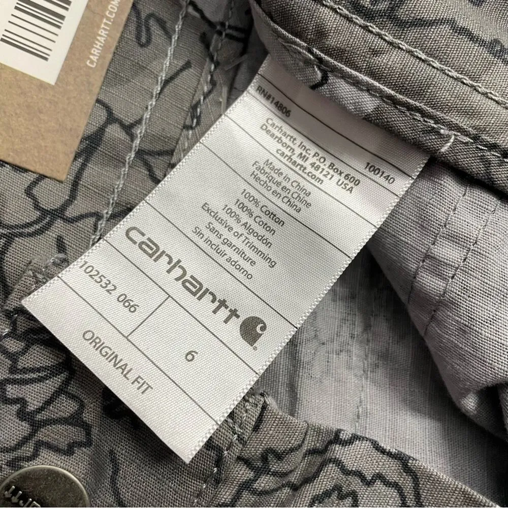 Carhartt Gray Camo Floral El Paso Cotton Cuffed Utility army Shorts womens 6 new - Image 10