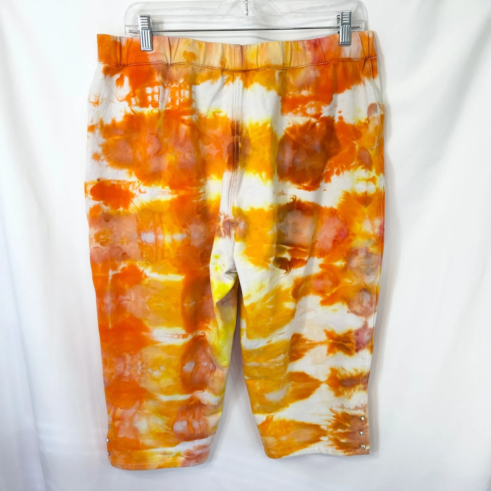 Dream Jeans Quacker Factory Large Capri Handmade Tie Dye Orange Rhinestone 286 - Image 2