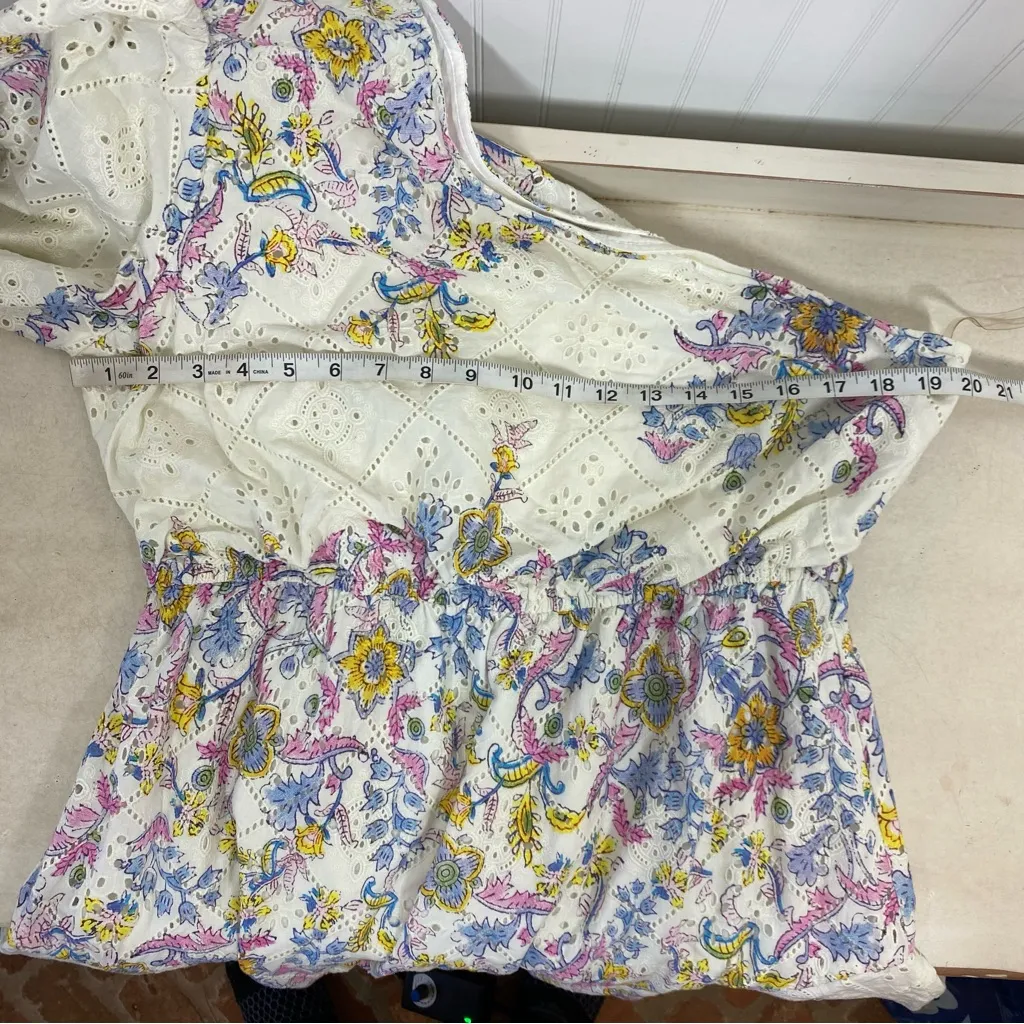 HEMANT & NANDITA Vana One Sleeve / Shoulder Floral Ruffled Mini Dress Size‎ XL White - Image 7