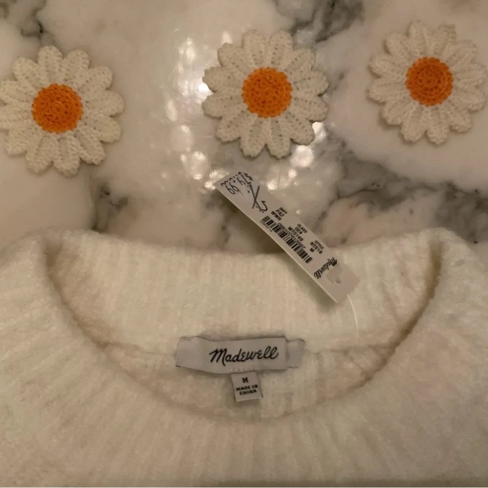 NWT Madewell Ribbed Cotton-Blend Sweater M box cut slice flower embroidery incl - Image 8