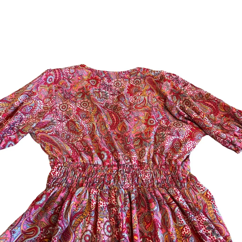 Boemo Bohemian Print Maxi Dress Short Sleeve Flowy Colorful Size Medium NWOT Red - Image 9