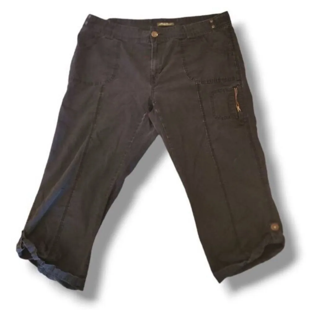 Vintage Eddie Bauer Sz 18 Womens‎ Black 100% Cotton Cargo Capri Pants Y2K Casual - Image 2