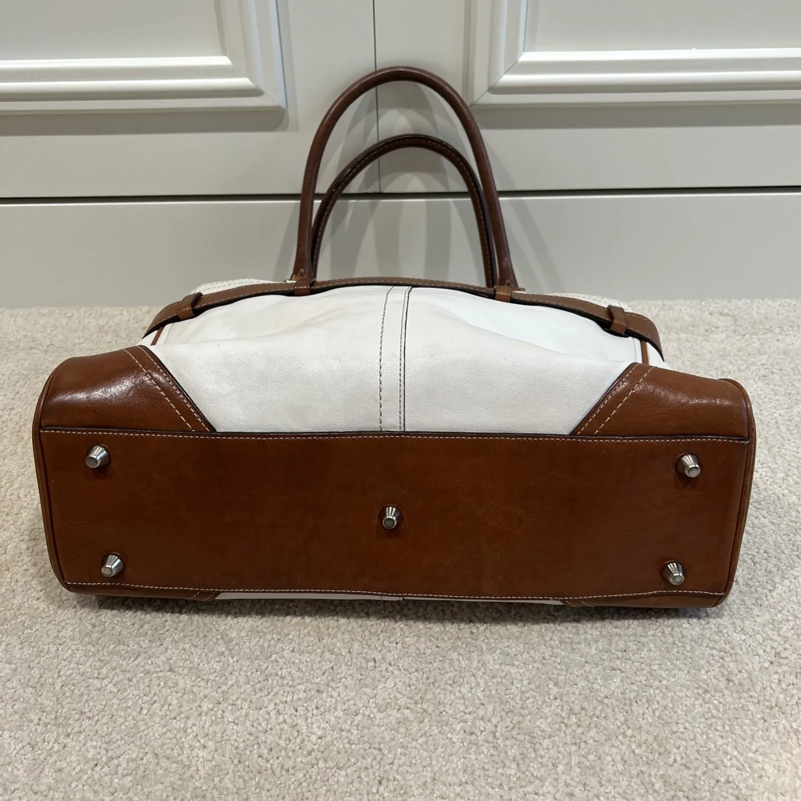 Vintage Coach K0720-F11199 Hampton Satchel White & Brown Leather Handbag Classic - Image 8