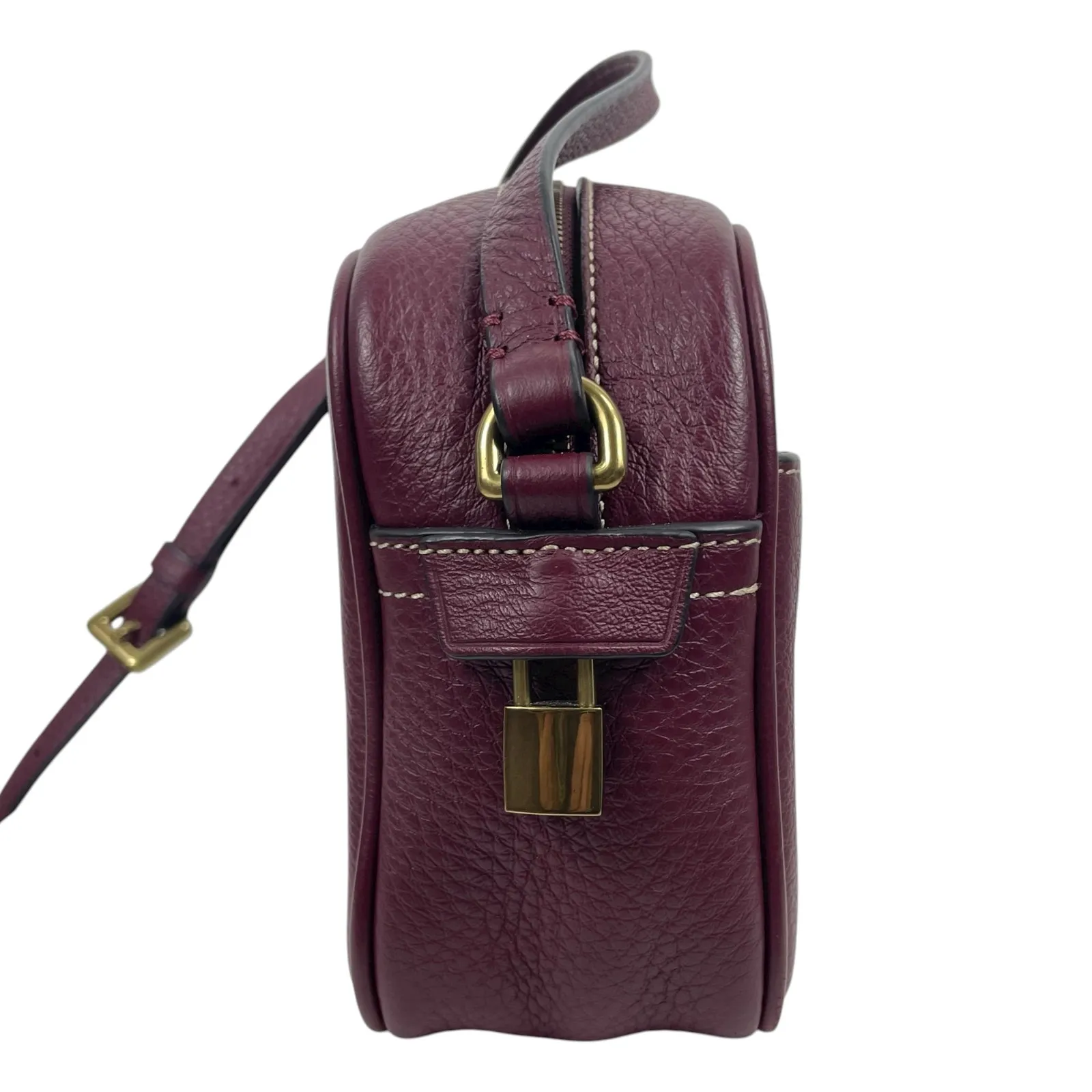 J. Crew Signet Pebble Leather Crossbody Camera Bag Burgundy Red - Image 6
