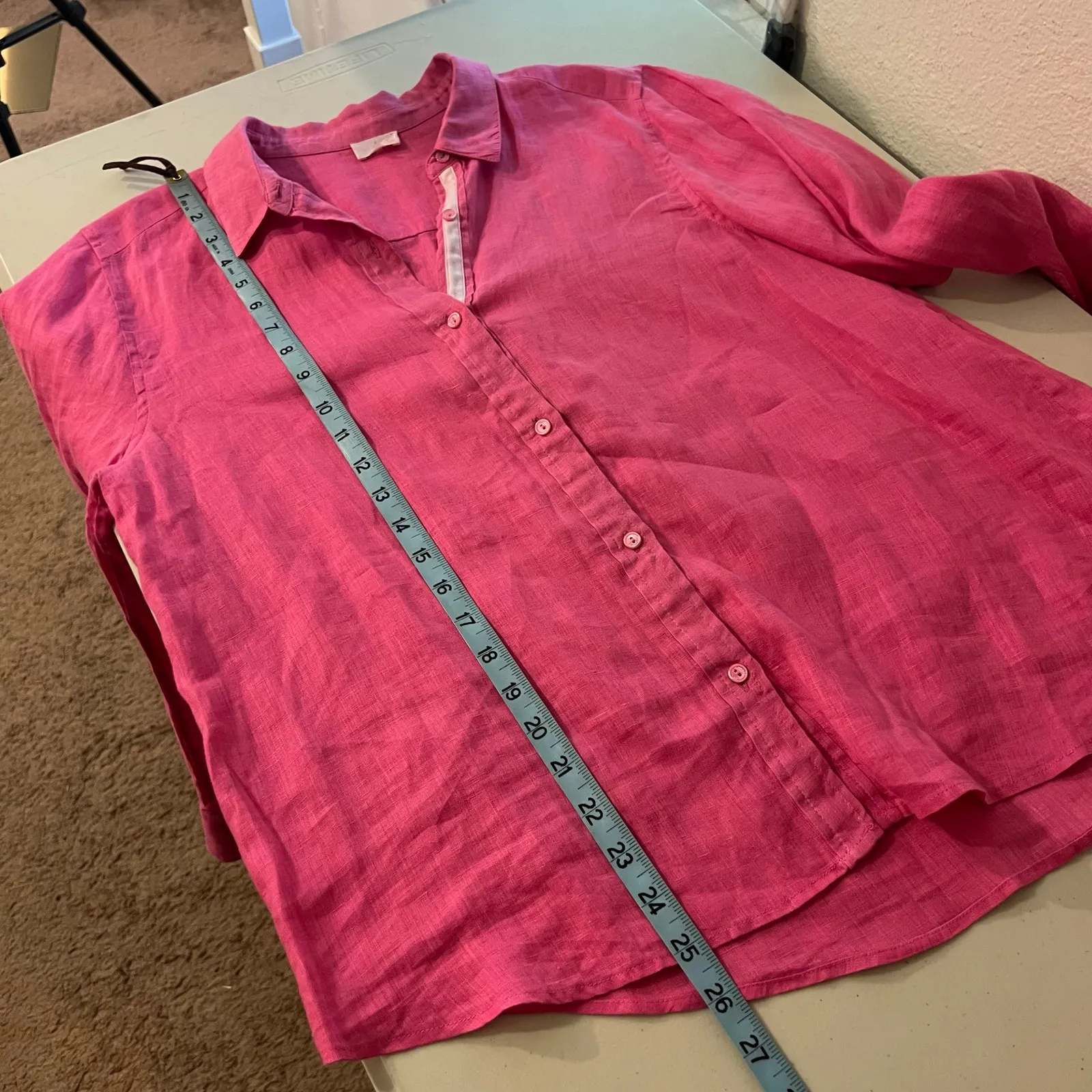 ECRU Pink 100% Linen Long Sleeve Button Down Oversized Shirt Size Large - Image 10