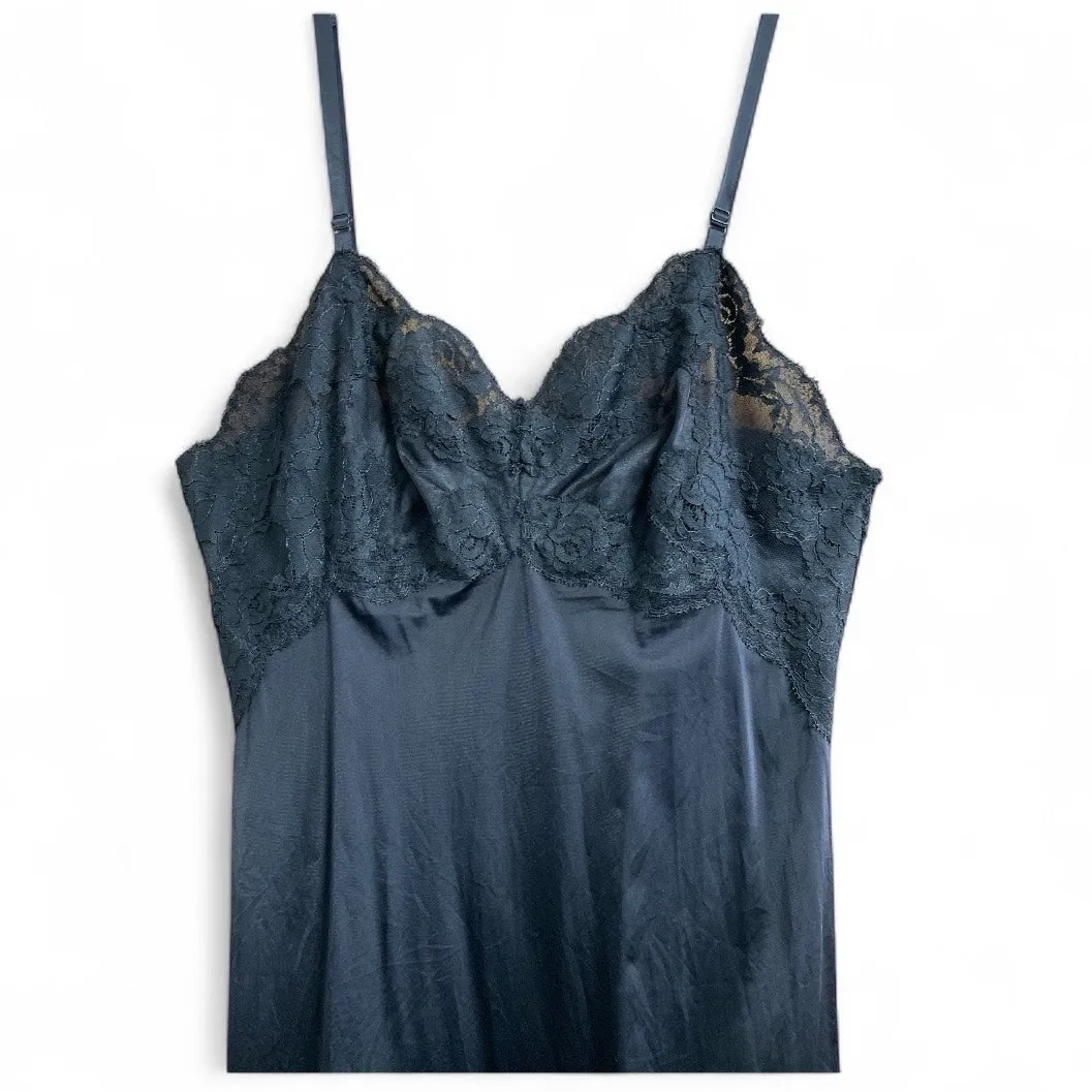 Vintage Black Nylon Lace Accented Midi Slip Dress size 36 Chest Size M - Image 2