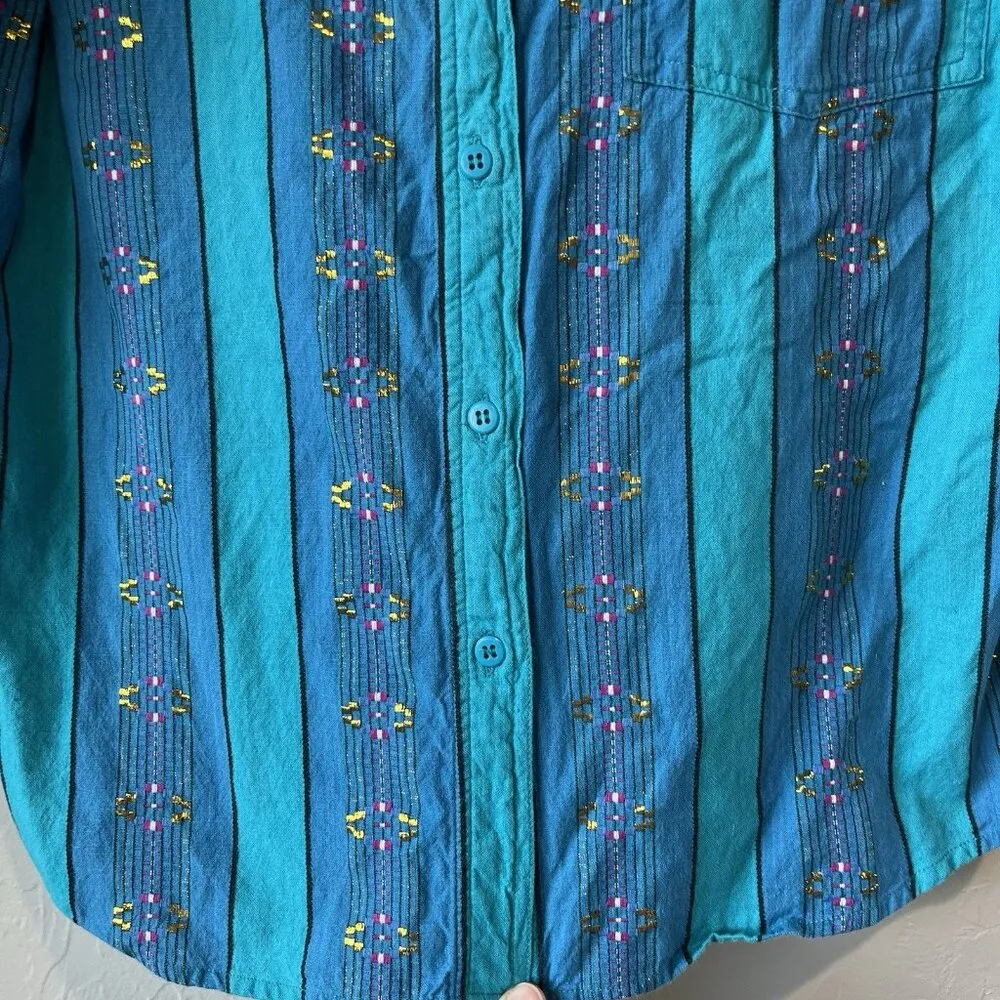 Vintage Wrangler Women’s Shirt Button Aztec Blue cowgirl Cowboy Western Rodeo M - Image 5