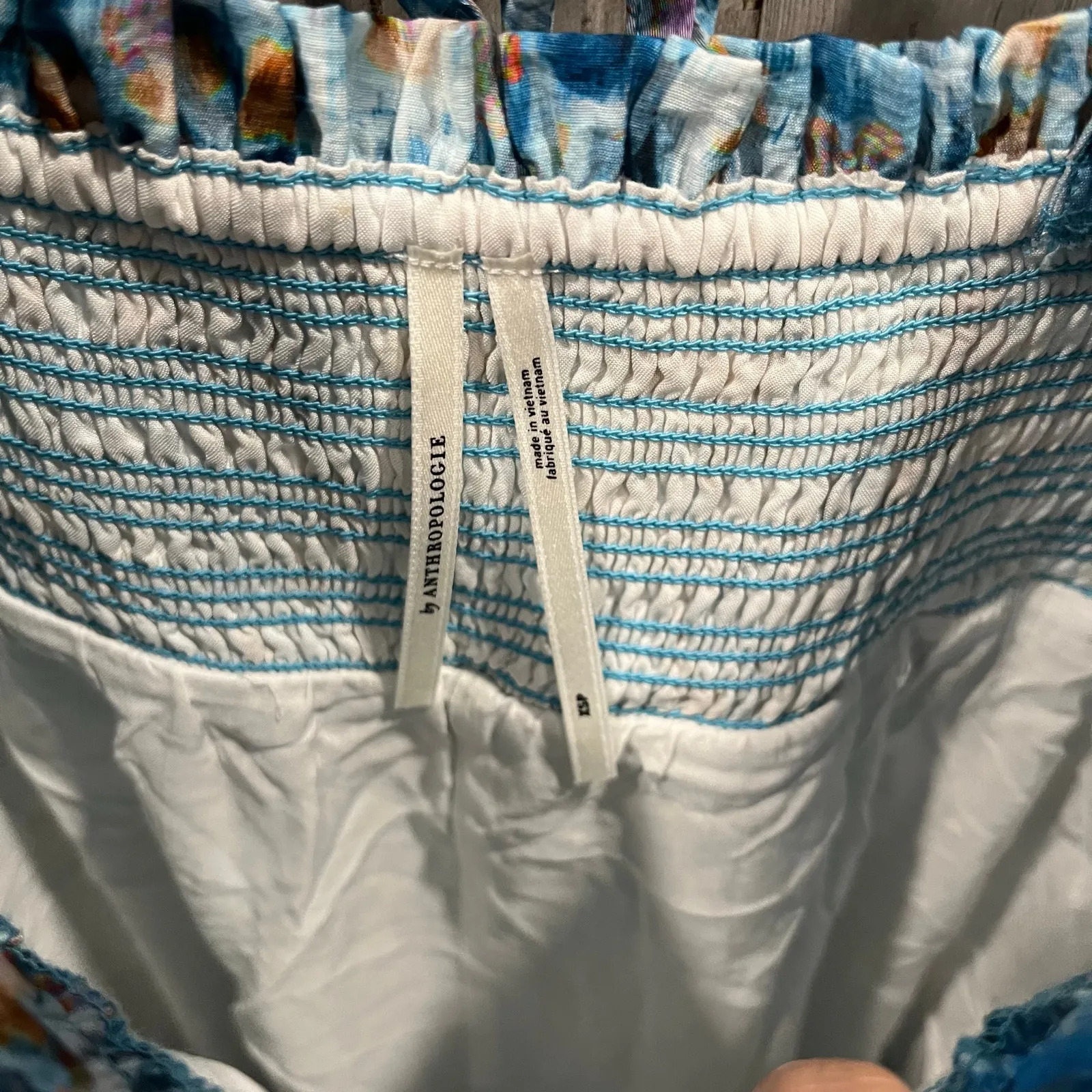 Anthropologie Midi Dress Women Babydoll Blue Floral Puff Sleeve Smock Sz XSP - Image 4