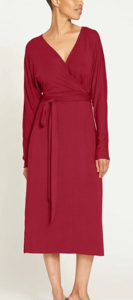 NWT Universal Standard Popover Tie Front Midi Dress 8 Cabernet Burgundy - Image 1