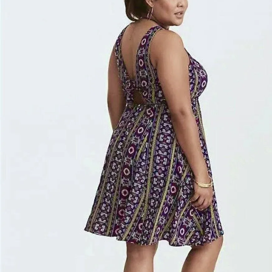 NWT Torrid Colorful Geometric Southwestern Aztec‎ Challis Bow Back Dress Size 2X - Image 3