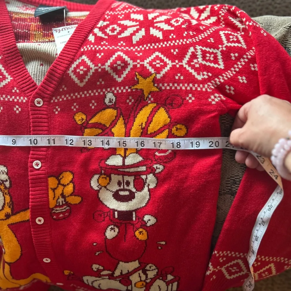 Garfield Ugly Christmas Sweater Cardigan Small Odie Dog Cat Red Santa Holiday - Image 3