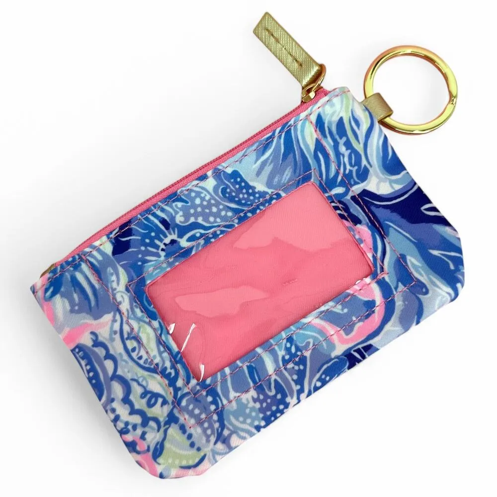 Lilly Pulitzer Shade Seekers ID Case Blue Pink Tropical Print Keychain - Image 2
