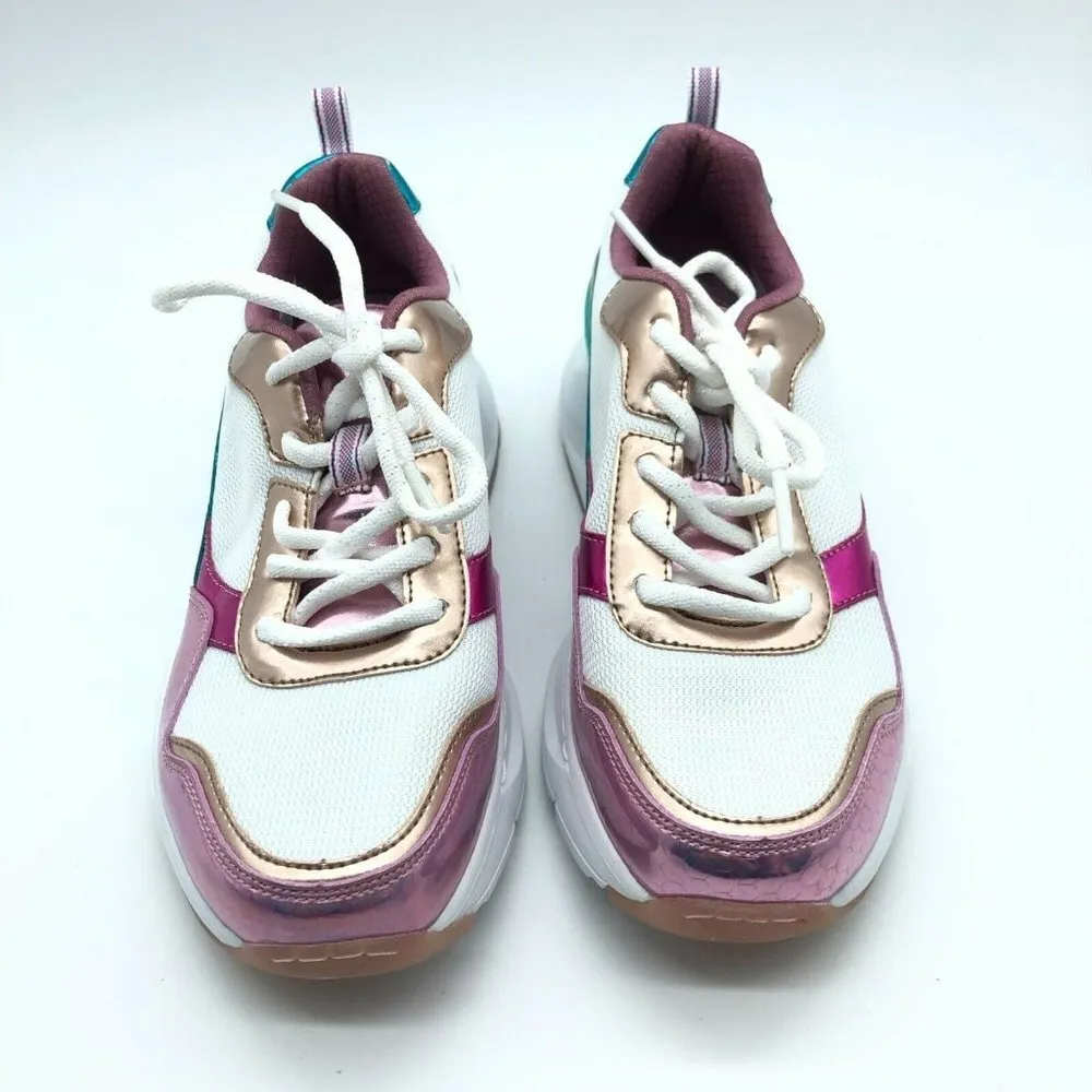 Skechers Womens Sneakers Air Cooled Memory Foam Iridescent Metallic White 6 - Image 2