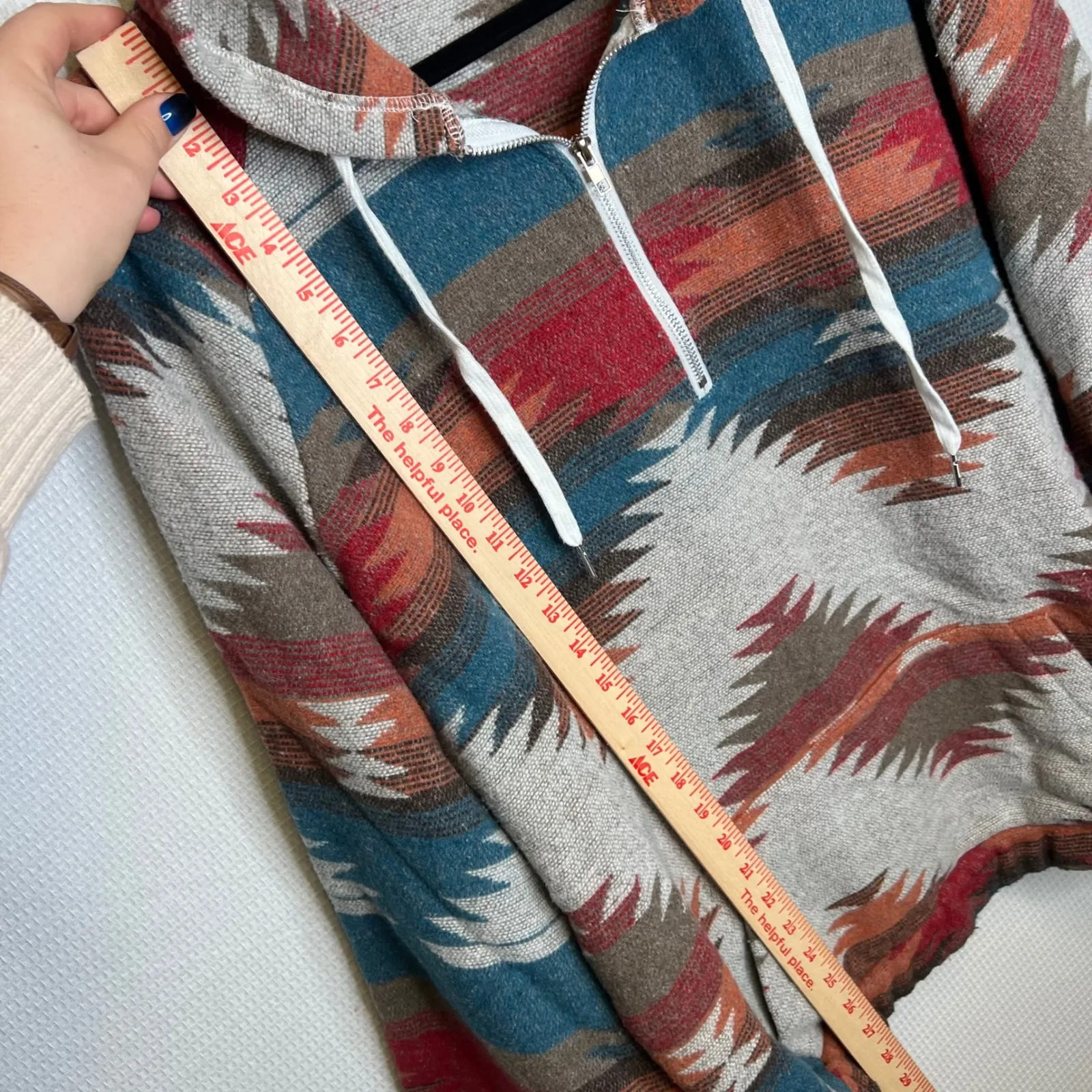 Womens Aztec Print Quarter Zip Hoodie Fleece Lined Casual Comfort Outerwear XXL Gray - Image 5