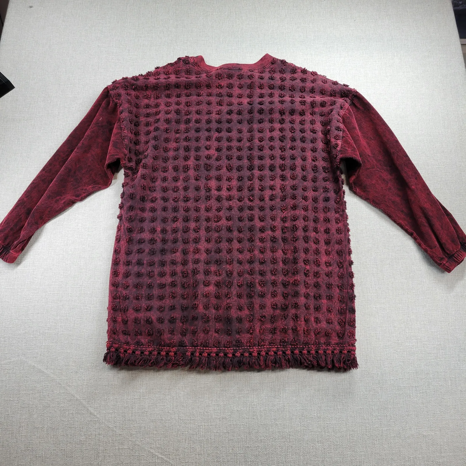 Produce Company Womens Sweater Size M Wine Swiss Dots Crewneck Fringe Pullover Red - Image 5