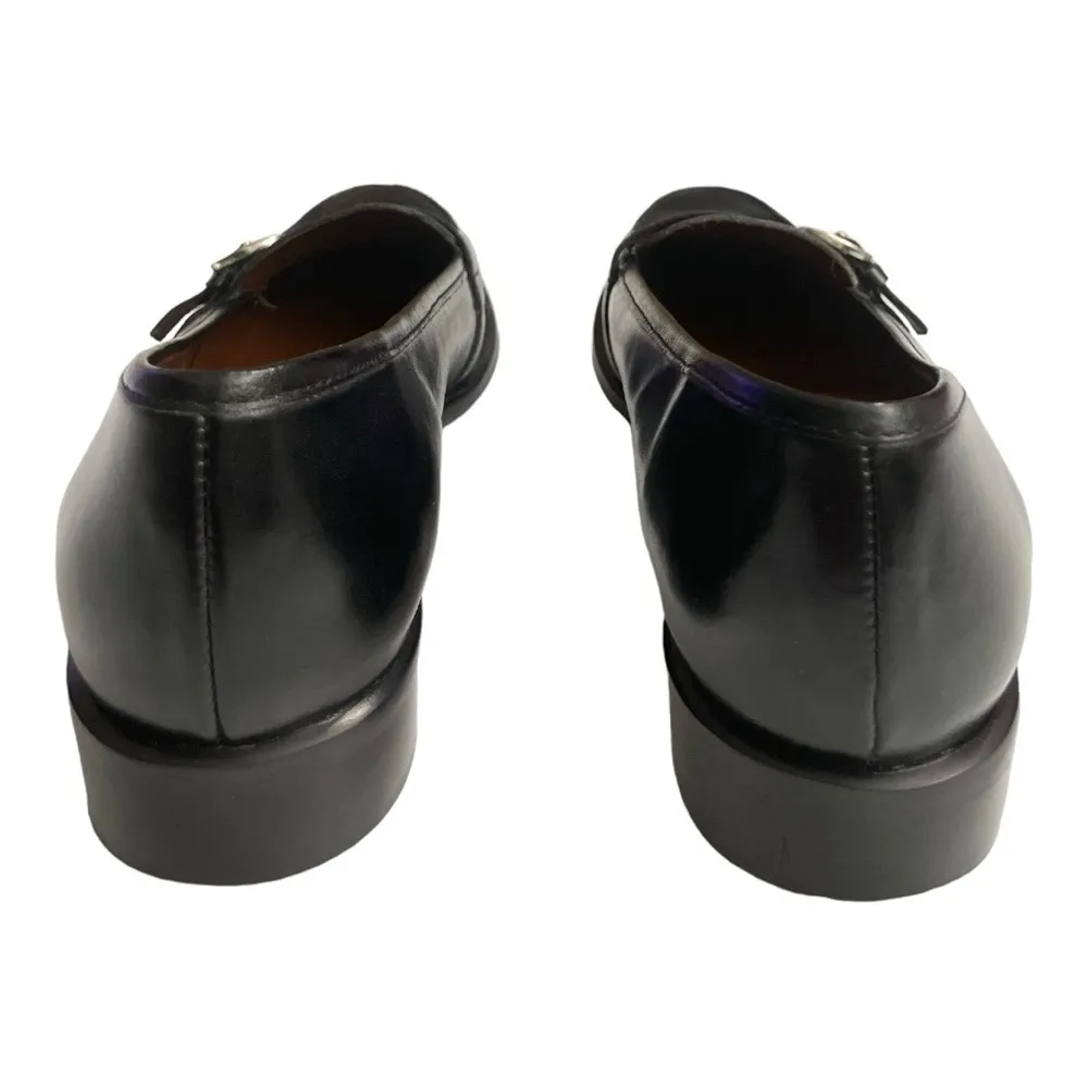 Etienne Aigner Black Leather Loafers with Silver Buckle Detail Women’s Size 8N - Image 4