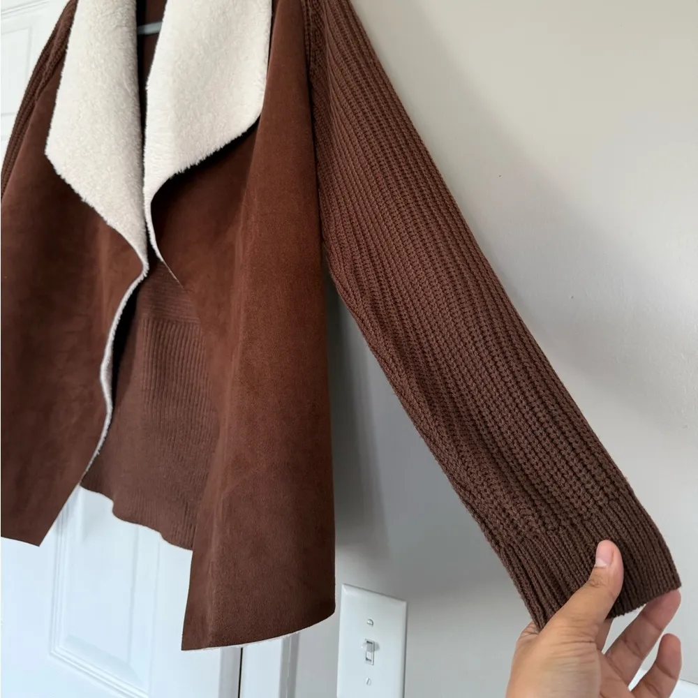 Suede fleece brown soft knit cardigan jacket Size L - Image 3