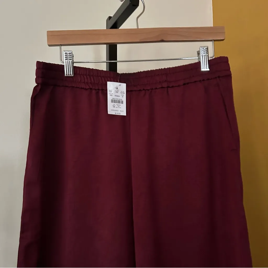 J.Crew Shiny Crinkled Pull-on Pants Wide Leg Burgundy Red NWT $118 Size M FLAW* - Image 5