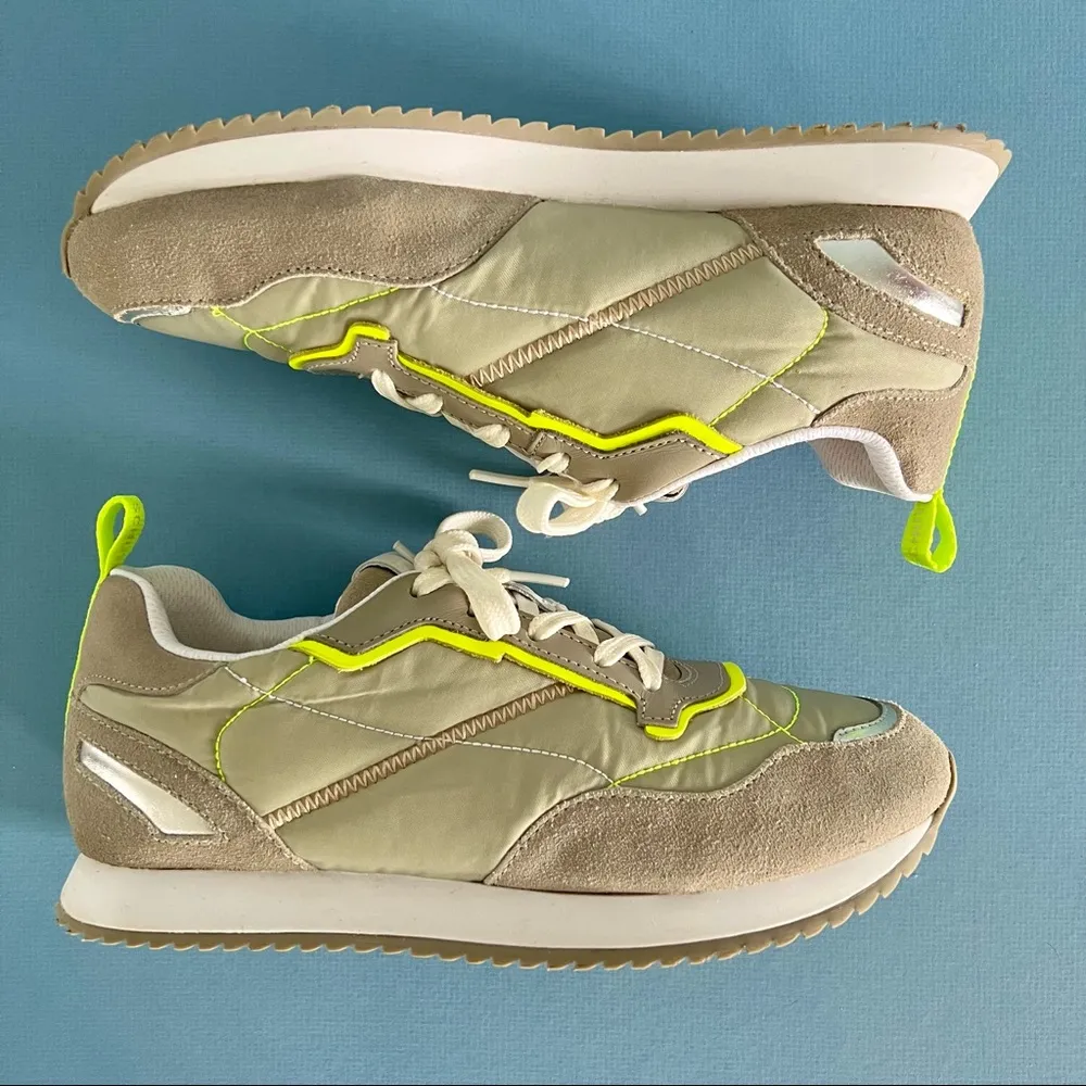 Schutz Penny Quilted Grey & Green Trendy Retro Lace Up Sneakers - Image 2