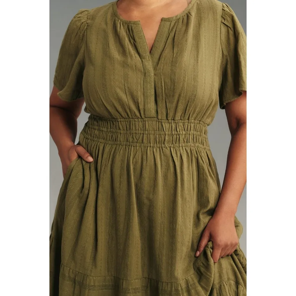 NWT Anthropologie Somerset Maxi in Moss Green Embroidered Tiered Cotton Dress L - Image 2