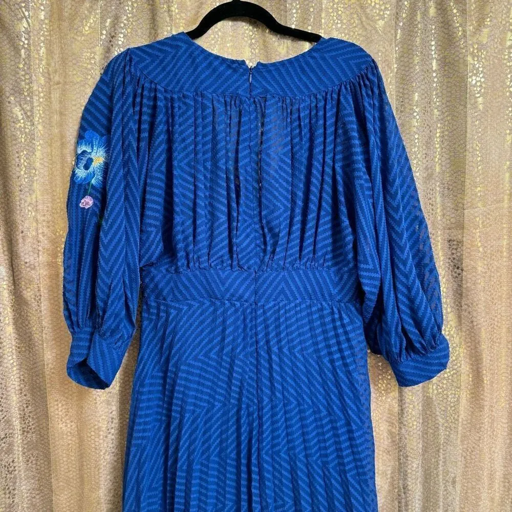 ASOS Design Royal Blue Textured Floral Embroidered Midi Dress Size 8 - Image 8