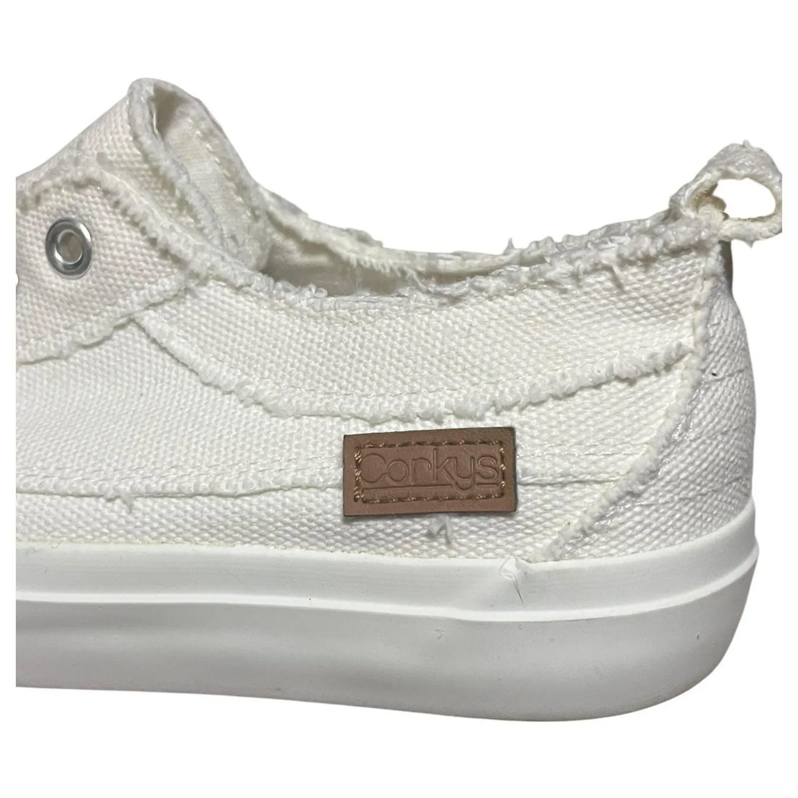 Corkys Babalu Shoes Womens 6 White Slip On Canvas Laceless Casual Sneakers Boho - Image 5