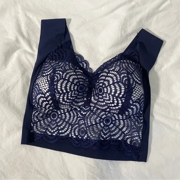 NEW Dark Blue Lace Bralette Long Line bra top navy blue 32B Size undefined - Image 7