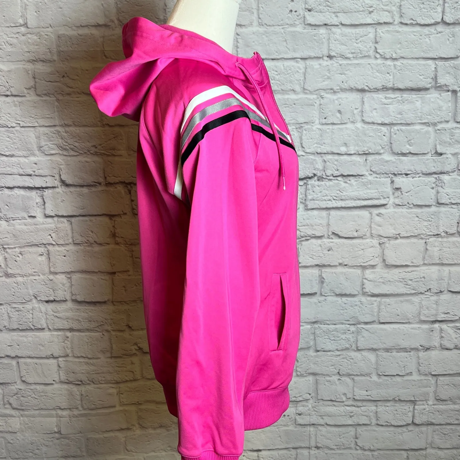Adidas Women's S Pink Full-Zip Chevron Stripe Track Jacket Sportswear Casual - Image 3