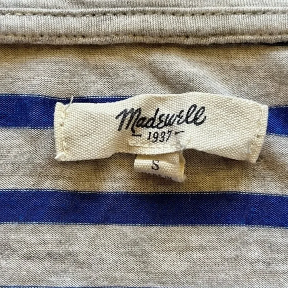 Madewell Women’s Blue Gray Stripe T-Shirt S Pocket Tee Nautical Coastal Preppy - Image 8