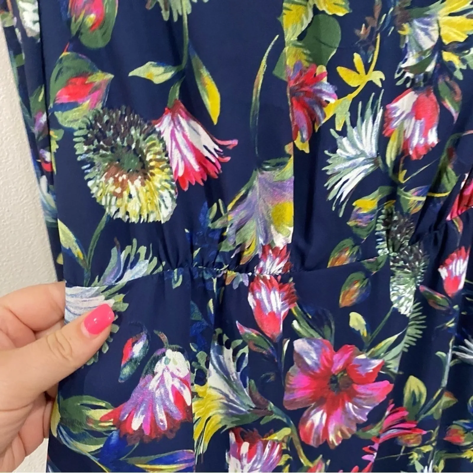 J Crew  Long Sleeve Flouncy Hem Dress Painted Floral Size 00 - Image 7