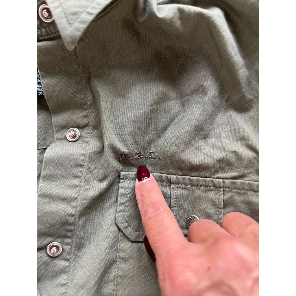Ralph Lauren Woman P/S Safari Shirt 100% Cotton Button Down Beige Khaki Pockets Brown - Image 3