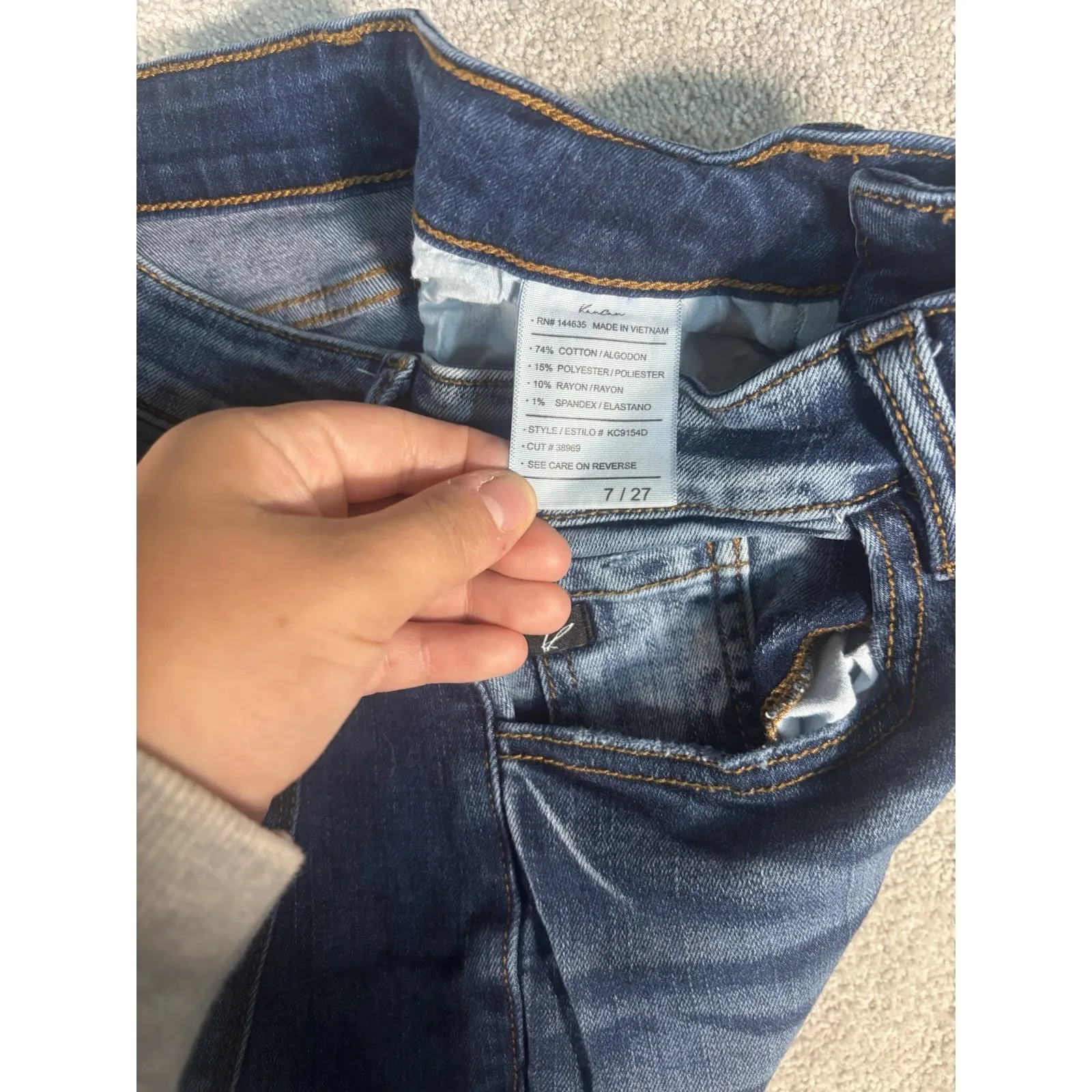 Kancan Jeans Womens Size 7/27 Blue Distressed Skinny Mid Rise Raw Hem Button Fly - Image 6