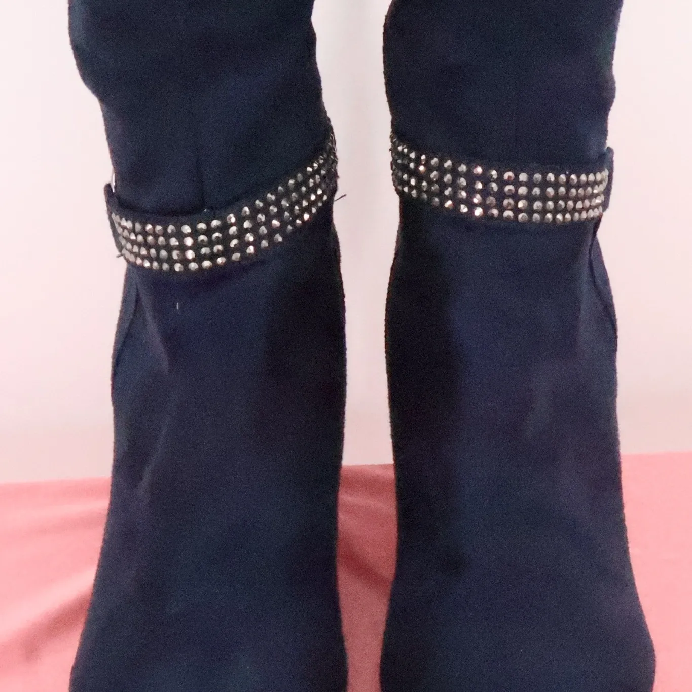 Impo Tristan Navy Blue Boots Vegan Suede Rhinestone Knee High Heels Glam Size 7M - Image 3