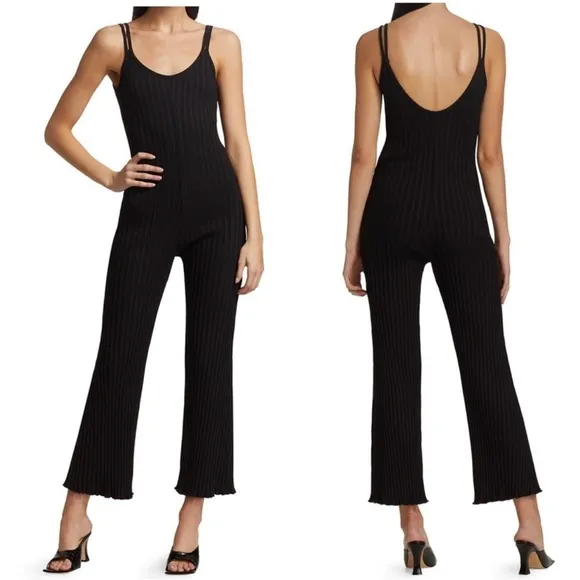 Simon Miller Malo Rib Knit Spaghetti Strap Jumpsuit Black - Image 2
