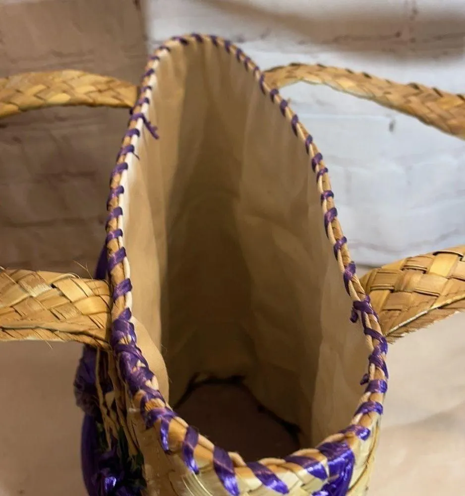 Vintage 1960s or 1970s Straw and Raffia Handbag or Small Tote Floral Beachy - Image 15