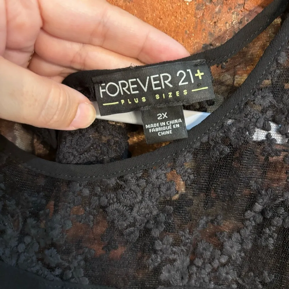 Forever 21 plus womens dark romantic goth emo lace sheer blouse black 2X - Image 4