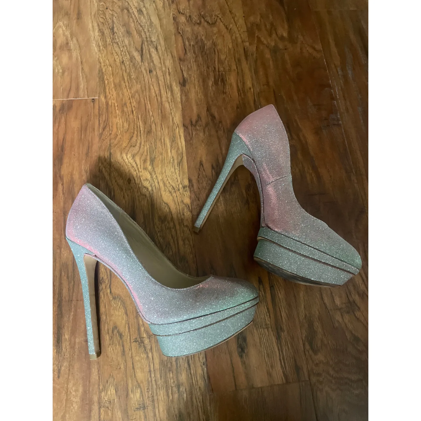 BRIAN ATWOOD Iridescent Shimmer Heels Stiletto Shoes Pump Size 9 Platform - Image 3