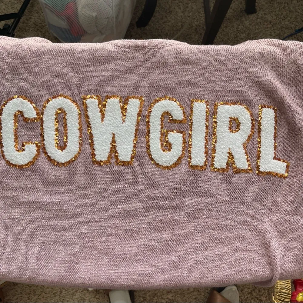 SIMPLY SOUTHERN | Mauve Sequins "Cowgirl" Knit Sweater Sz L - Image 6