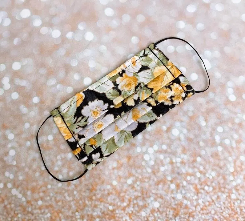 Luxury Black Yellow Gold Metallic Floral Premium Cotton Face Mask - Image 4