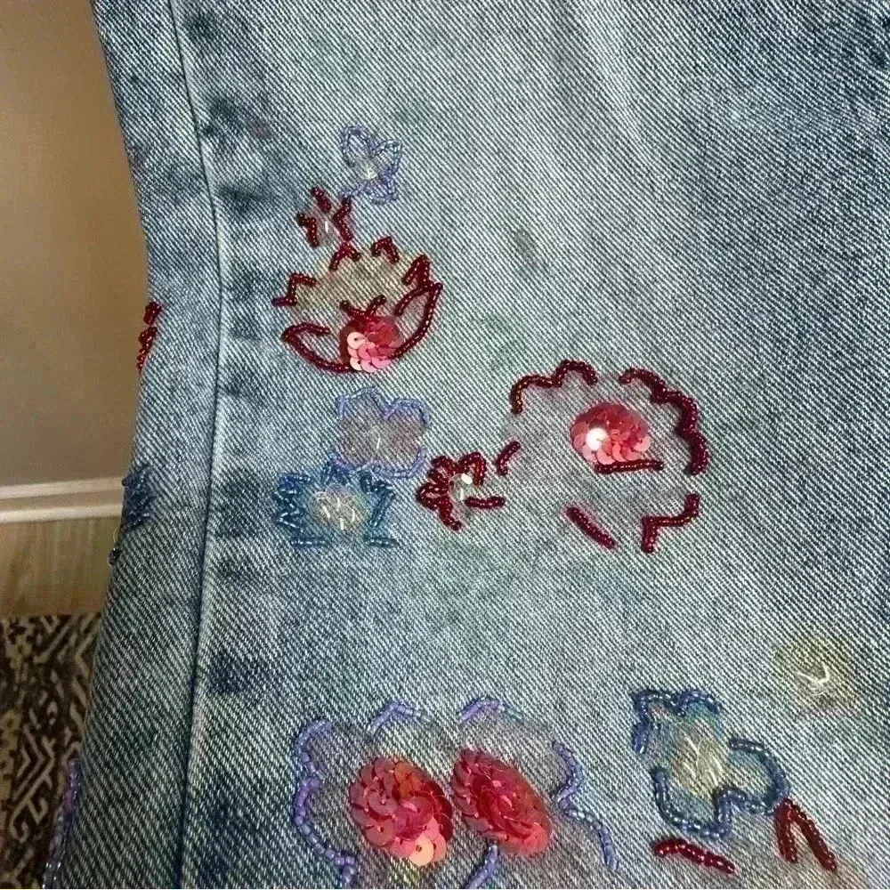 Vintage Limited Too Jeans USA Beaded Floral Boho Bootcut Jeans Women’s 6R Y2K - Image 4